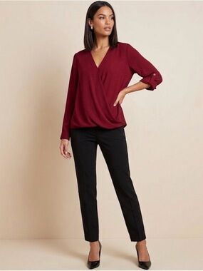 Kut from the Kloth Shannay Cross Front Maroon Blouse size medium NWOT